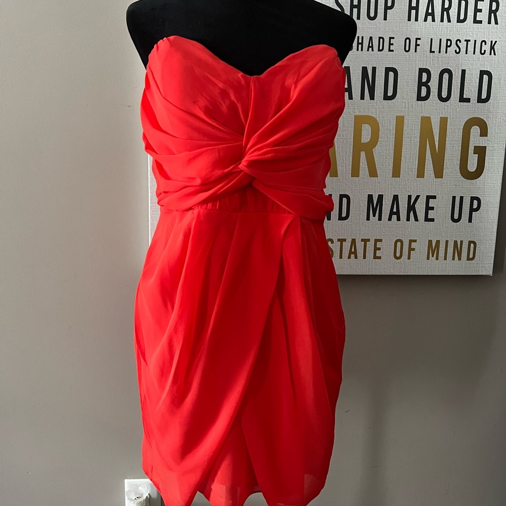 Coral strapless dress